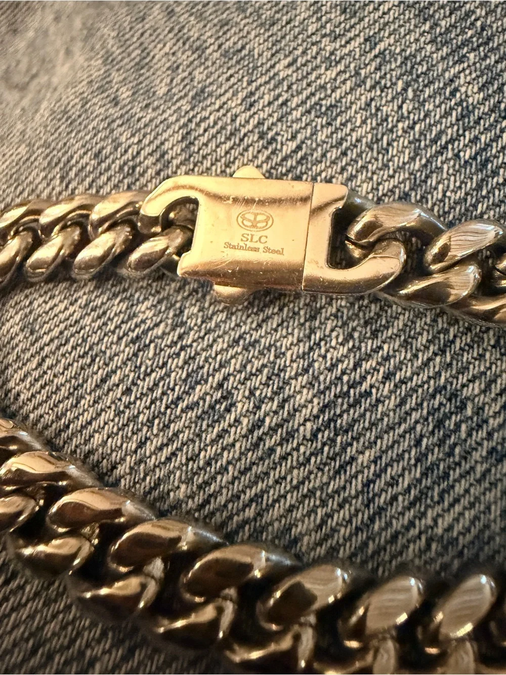 Chunky Silver Chain Bracelet - Classic Cuban Link marked SLC Stainless steel